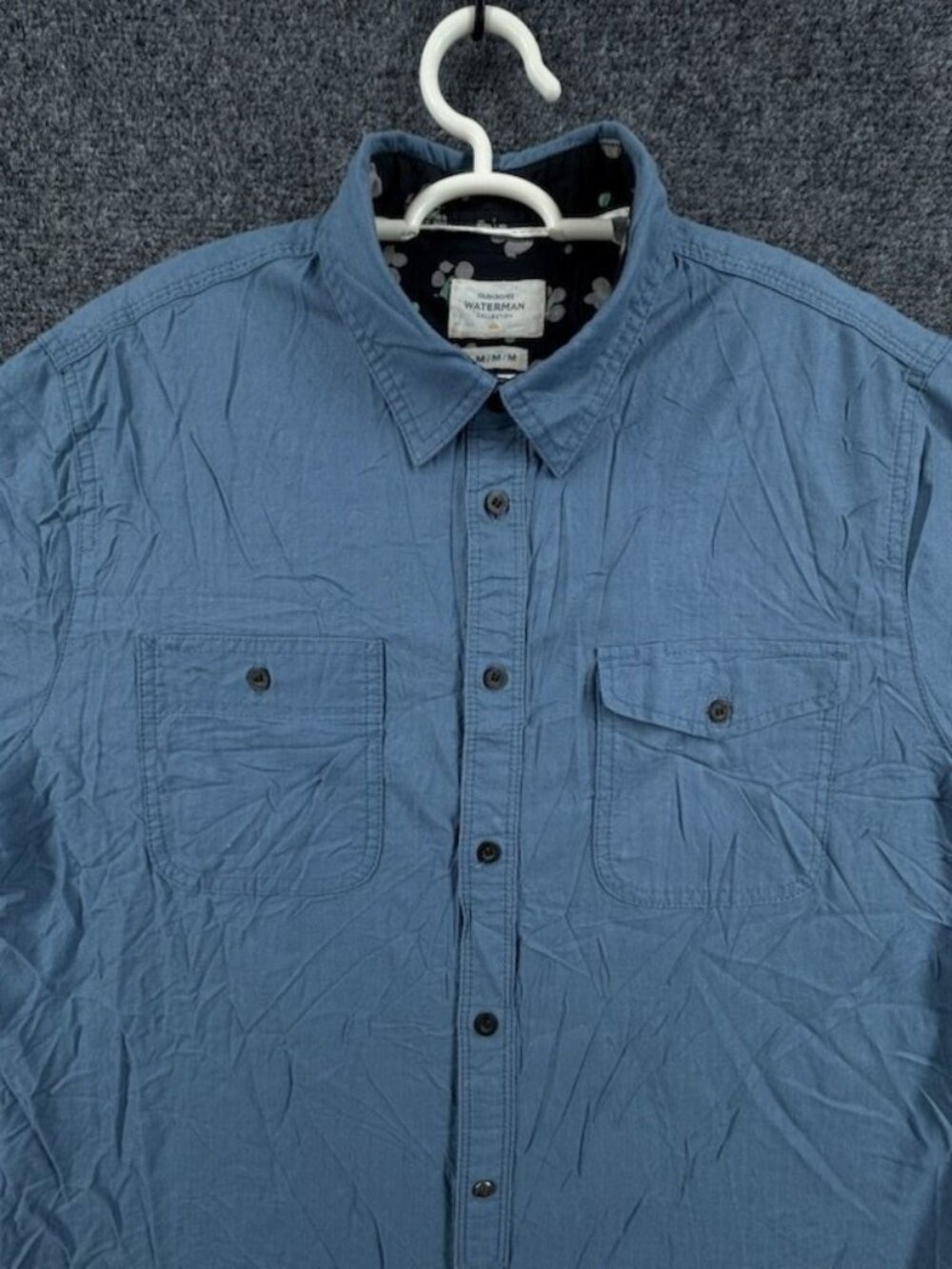 Quiksilver Point Medium Waterman Blue Skate Pocket Solid Casual Long Sleeve Mens